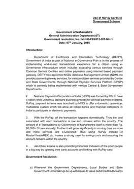(IT) Government Resolution, No.: MH-904/2/2012-DIT-MH-1 Date: 07Th January, 2015