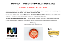 Moviola Winter-Spring Films Menu 2016