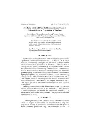 Synthetic Utility of Dimethyl Formaminium Chloride Chlorosulphate in Preparation of Cephems
