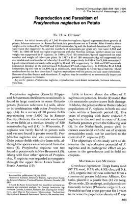 Reproduction and Parasitism of Pratylenchus Neglectus on Potato