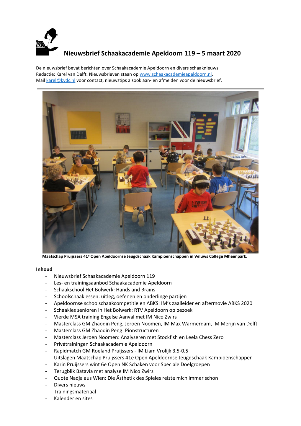 Nieuwsbrief Schaakacademie Apeldoorn 119 – 5 Maart 2020