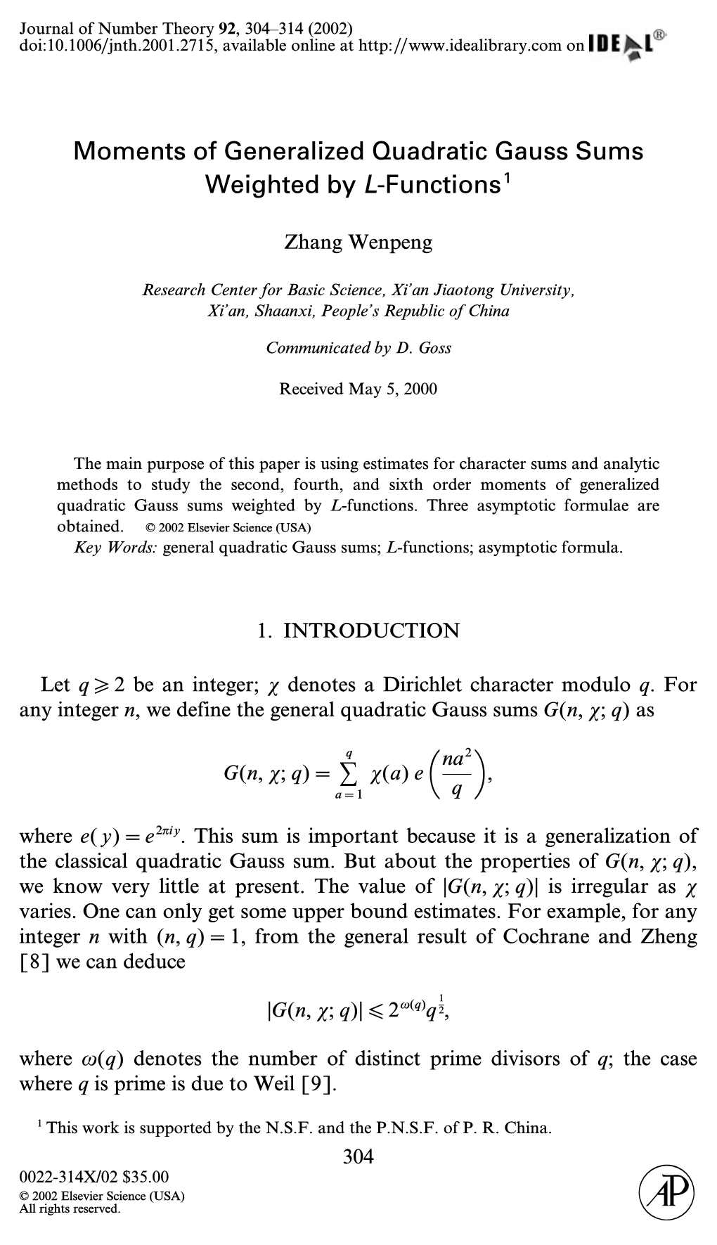 Moments of Generalized Quadratic Gauss Sums Weighted by L-Functions1