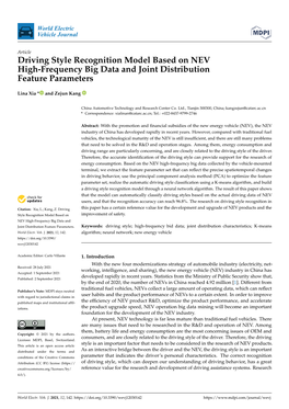 Driving Style Recognition Model Based on NEV High-Frequency Big Data and Joint Distribution Feature Parameters