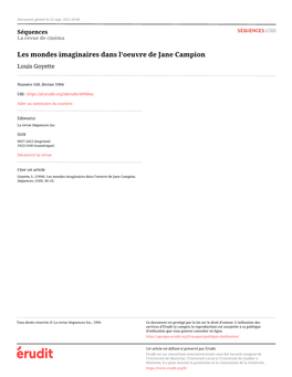 Les Mondes Imaginaires Dans L'oeuvre De Jane Campion