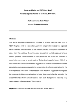 Violence Against Parents in Scotland, 1700-1850. Professor Anne-Marie