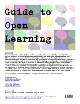 This Document Is an Introduction to Open Learning. It Examines