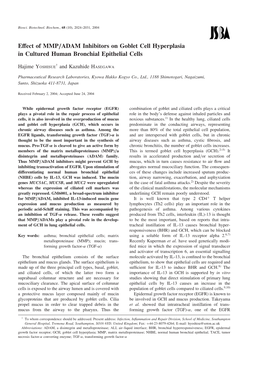 Effect of MMP/ADAM Inhibitors on Goblet Cell Hyperplasia in Cultured Human Bronchial Epithelial Cells