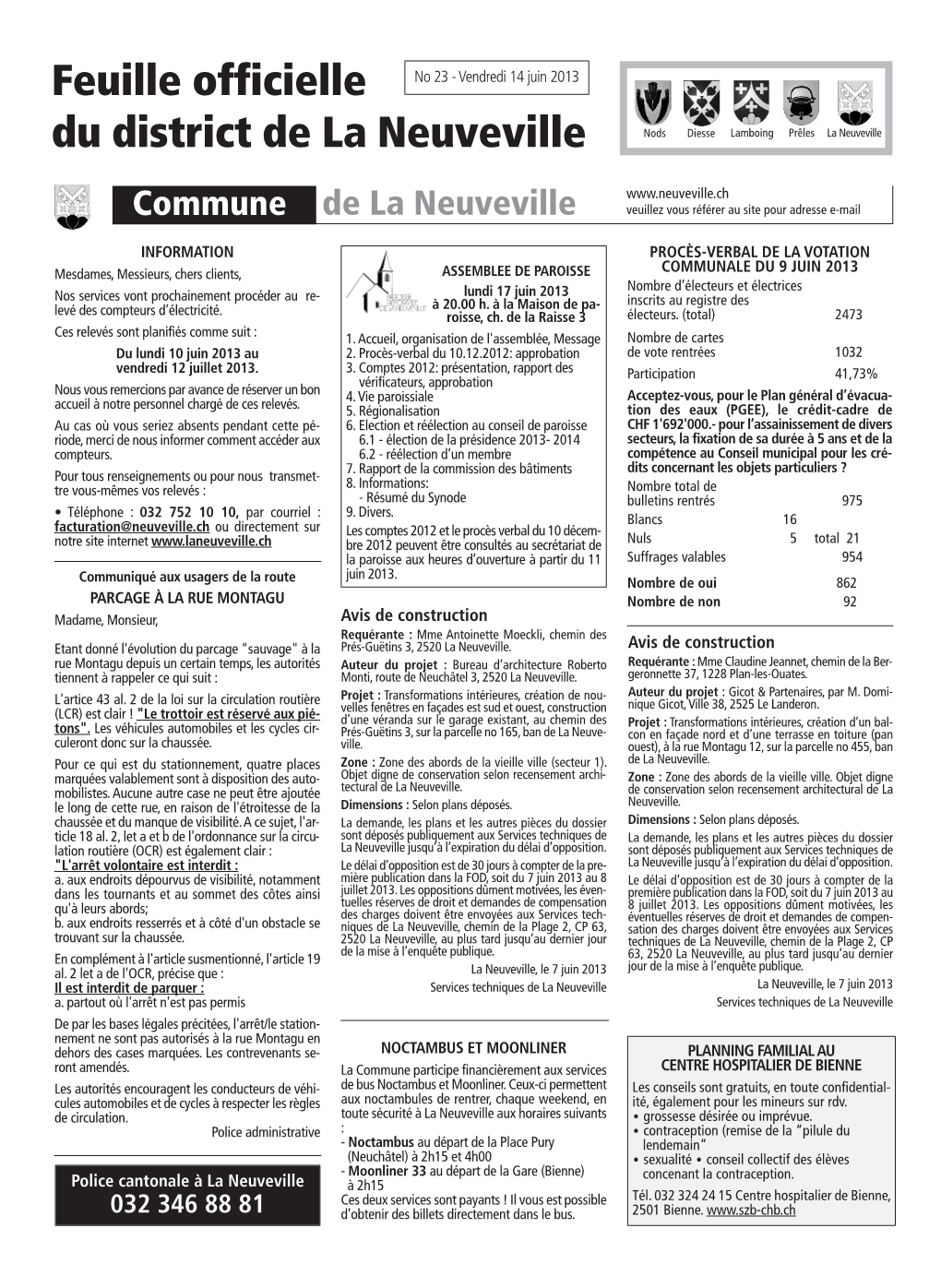 Feuille Officielle Du District De La Neuveville