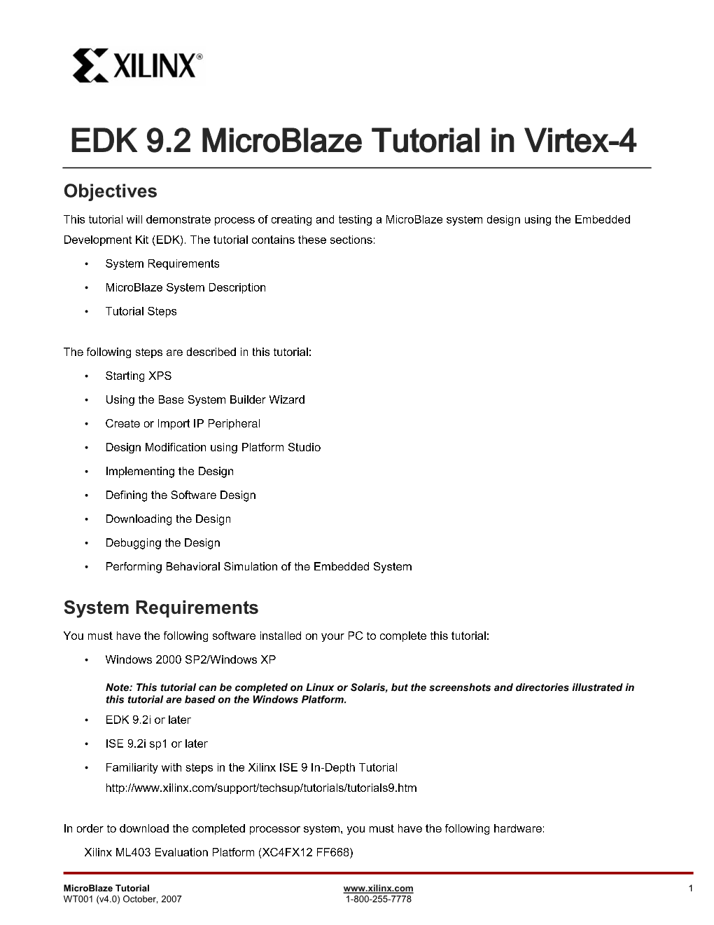 EDK 9.2 Microblaze Tutorial in Virtex-4