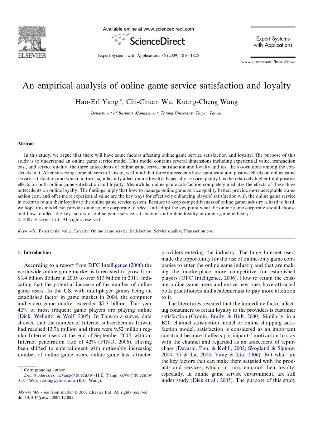 An Empirical Analysis of Online Game Service Satisfaction and Loyalty