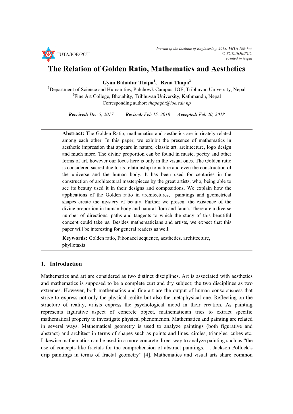 The Relation of Golden Ratio, Mathematics and Aesthetics