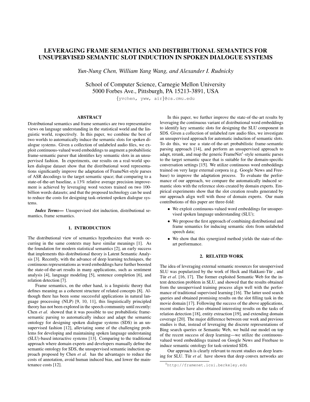 Leveraging Frame Semantics and Distributional Semantics for Unsupervised Semantic Slot Induction in Spoken Dialogue Systems