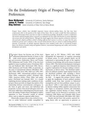 On the Evolutionary Origin of Prospect Theory Preferences
