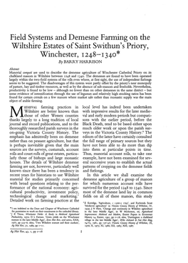 Field Systems and Demesne Farming on the Wiltshire Estates of Saint Swithun's Priory, Winchester, I248-134O* by BAN KY HAR KISON