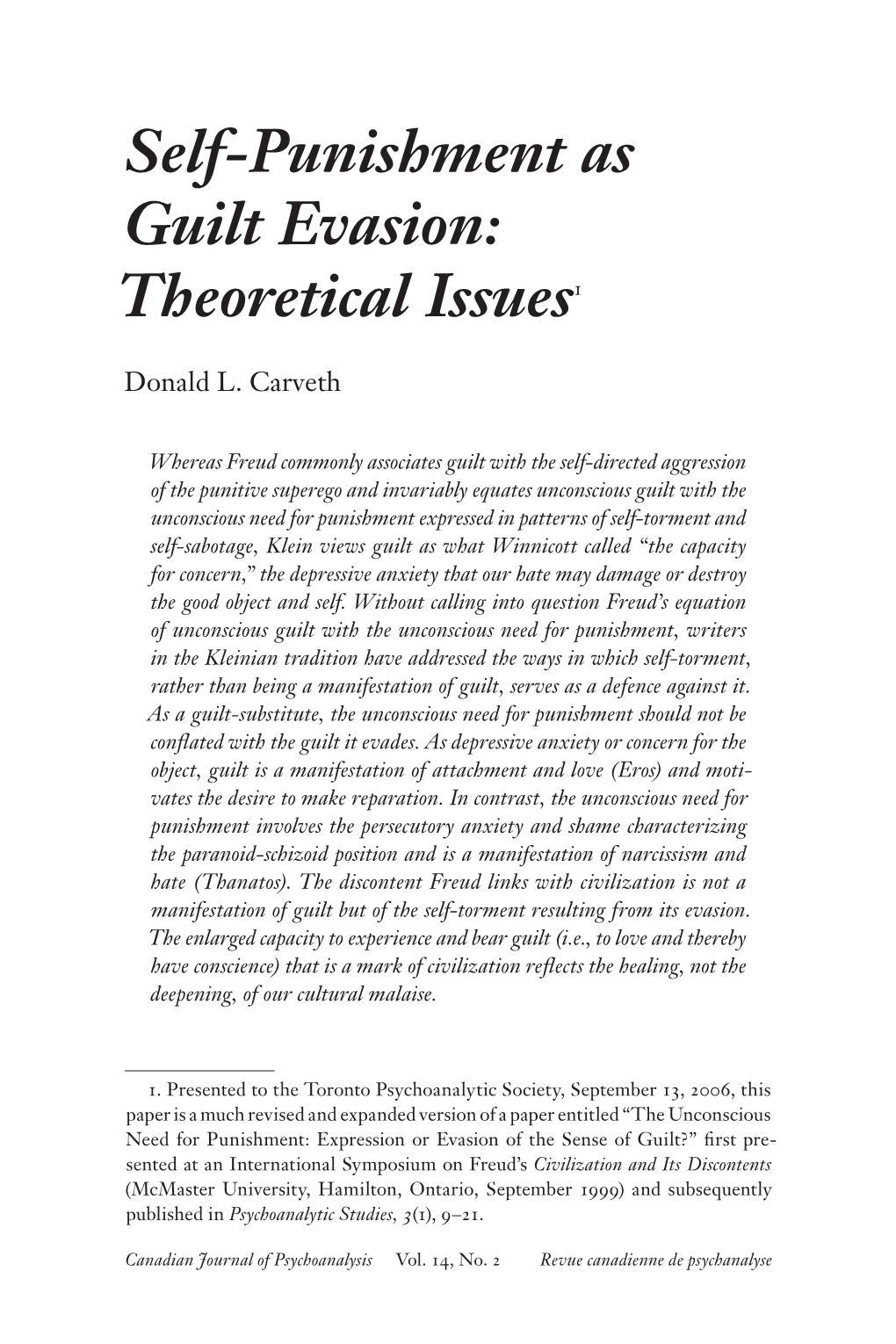 Self-Punishment As Guilt Evasion: Theoretical Issues1