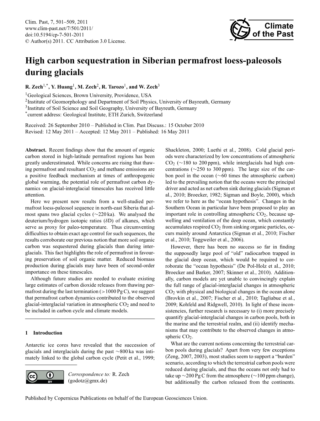 High Carbon Sequestration in Siberian Permafrost Loess-Paleosols During Glacials