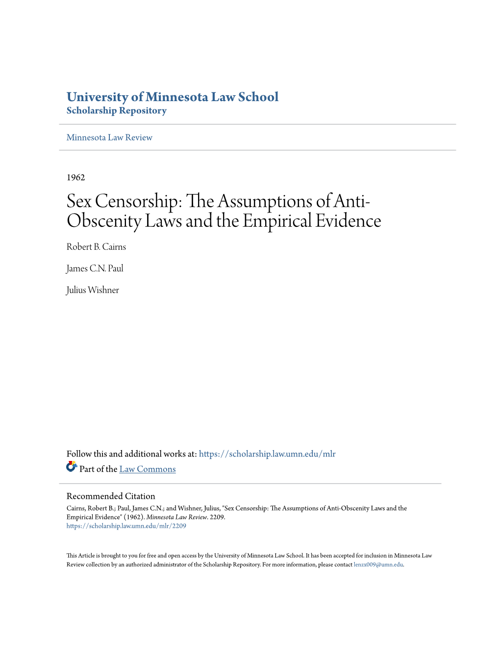 Sex Censorship: the Assumptions of Anti-Obscenity Laws and the Empirical Evidence