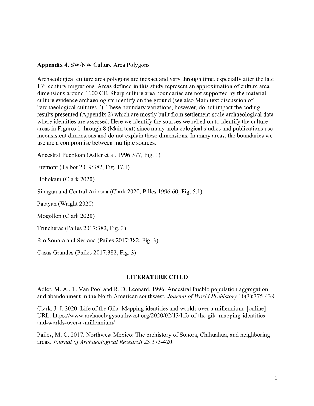 Appendix 4. SW/NW Culture Area Polygons Archaeological Culture