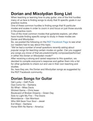 Dorian and Mixolydian Song List