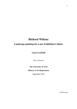 Richard Wilson: Landscape Painting for a New Exhibition Culture