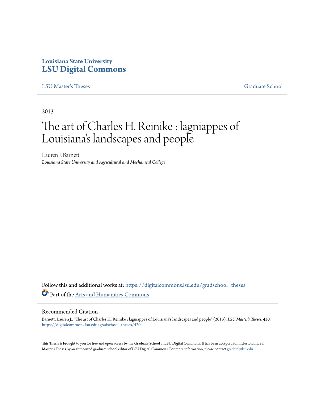 The Art of Charles H. Reinike : Lagniappes of Louisiana's