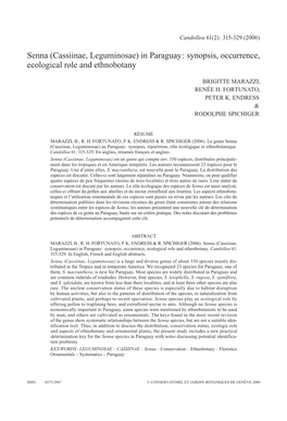 Senna (Cassiinae, Leguminosae) in Paraguay: Synopsis, Occurrence, Ecological Role and Ethnobotany