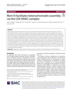 Rbm10 Facilitates Heterochromatin Assembly Via the Clr6 HDAC Complex