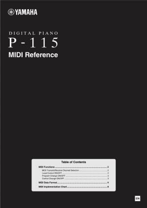 P-115 MIDI Reference MIDI Functions