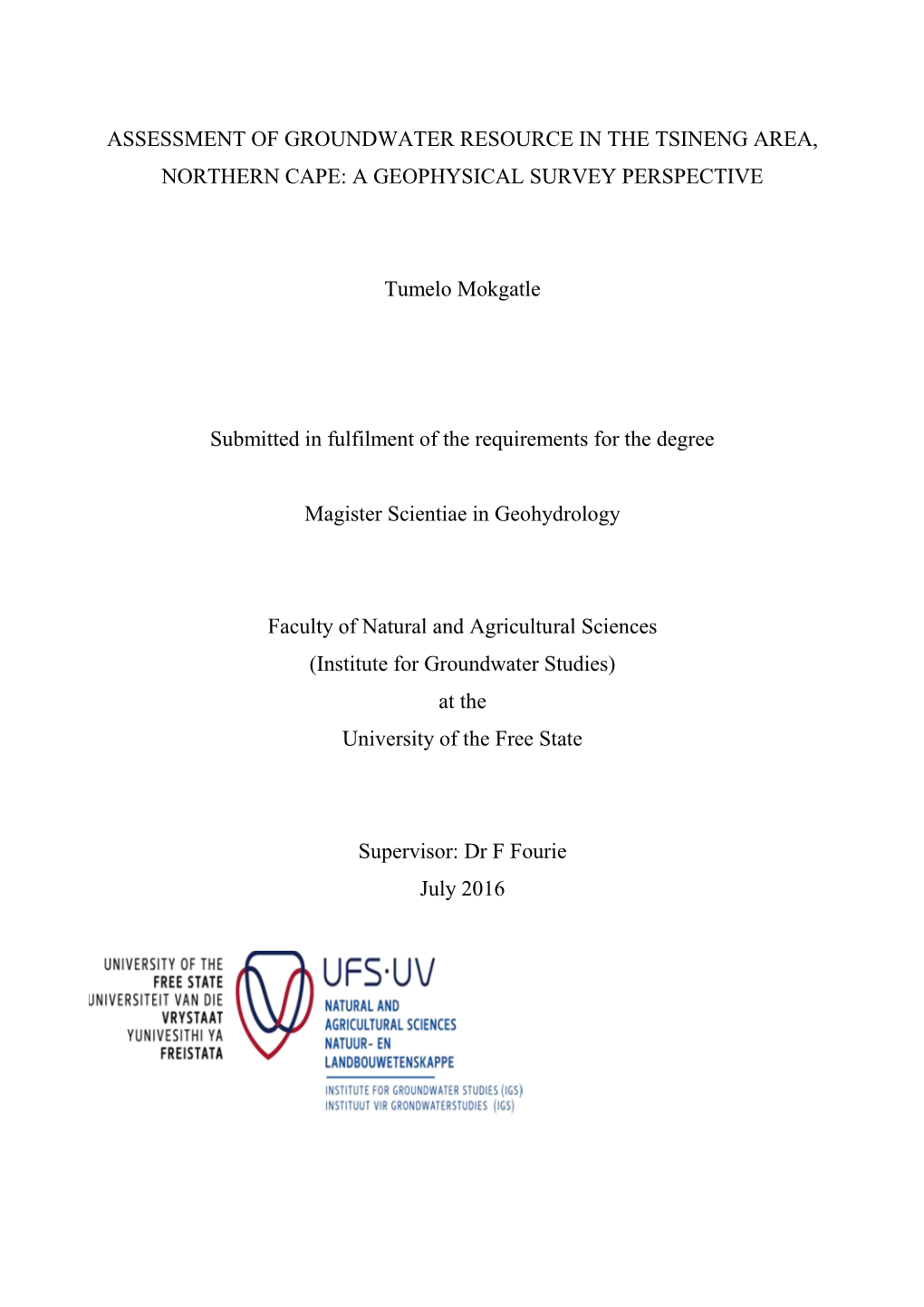 Assessment of Groundwater Resource in the Tsineng Area, Northern Cape: a Geophysical Survey Perspective