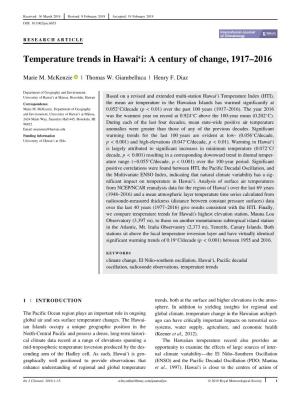 Temperature Trends in Hawaiʻi: a Century of Change, 1917-2016
