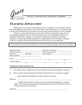 2019 Teaching Application