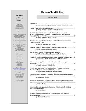 Human Trafficking November 2017 in This Issue Volume 65 Number 6
