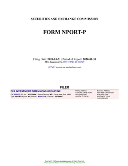 DFA INVESTMENT DIMENSIONS GROUP INC Form NPORT-P Filed 2020-03-31