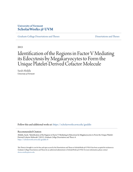 Identification of the Regions in Factor V Mediating Its Edocytosis by Megakaryocytes to Form the Unique Platelet-Derived Cofacto