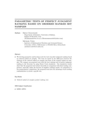 Parametric Tests of Perfect Judgment Ranking Based on Ordered Ranked Set Samples