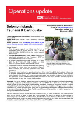 Solomon Islands: Tsunami & Earthquake