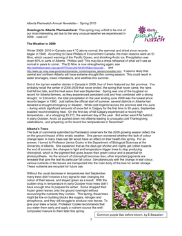 Spring 2010 Alberta Plantwatch Newsletter (PDF)
