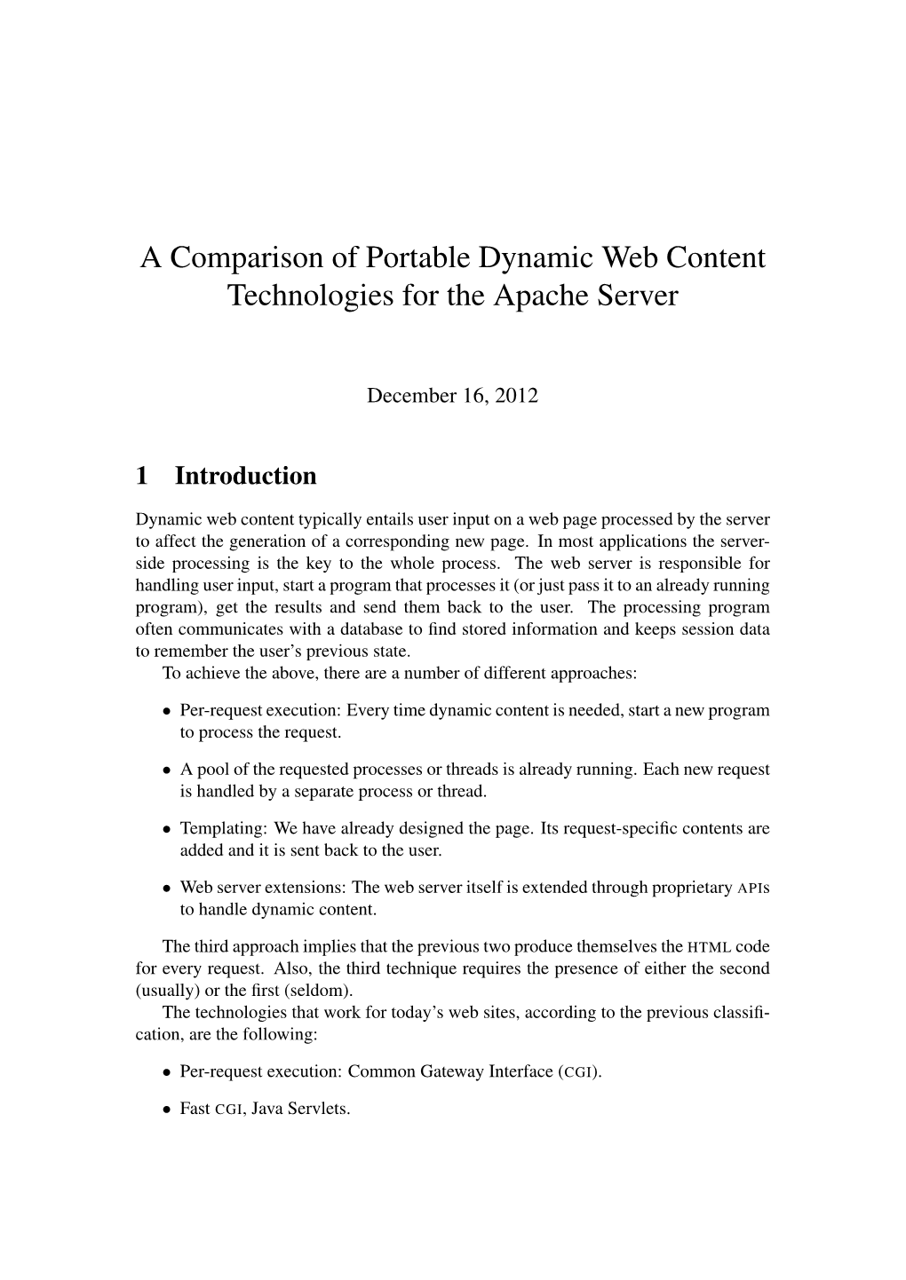 A Comparison of Portable Dynamic Web Content Technologies for the Apache Server