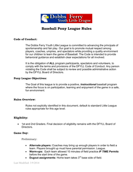 Baseball Pony League Rules