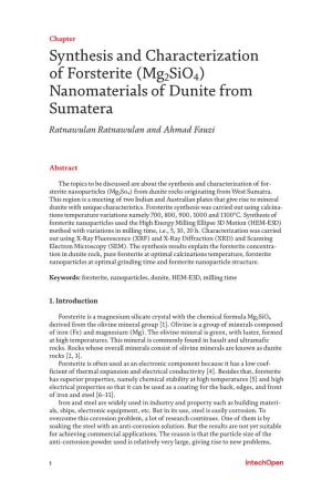 Synthesis and Characterization of Forsterite (Mg2sio4) Nanomaterials of Dunite from Sumatera