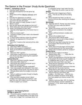 The Demon in the Freezer Study Guide Questions Chapter 1 - Something in the Air in a Biological Sense It Was Hotter Than the 1