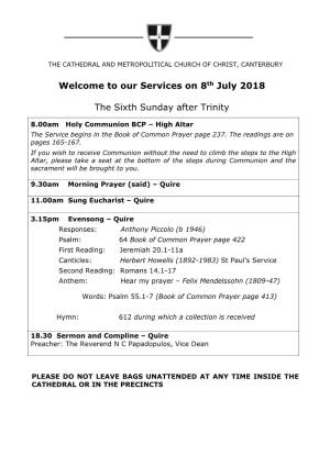 Our Services on 8Th July 2018 the Sixth