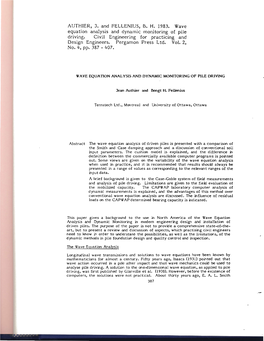AUTHIER, J. and FELLENIUS, B. H. 1983. Wave Equation Analysis And