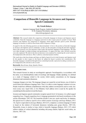Comparison of Honorific Language in Javanese and Japanese Speech Community