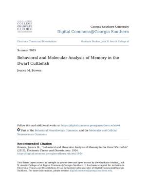 Behavioral and Molecular Analysis of Memory in the Dwarf Cuttlefish