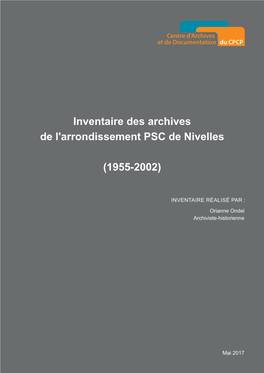 Inventaire Des Archives De L'arrondissement PSC De Nivelles