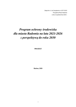 Program Ochrony Środowiska Dla Miasta Radomia Na Lata 2021-2026 Z Perspektyw Ą Do Roku 2030