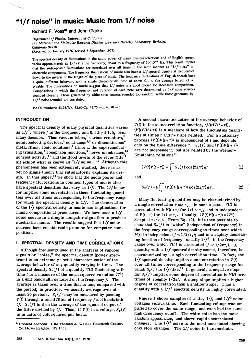 '1/F Noise' in Music