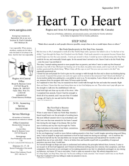 Heart to Heart Regina and Area AA Intergroup Monthly Newsletter (Sk