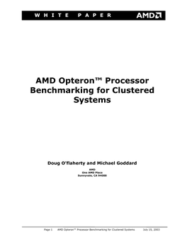 AMD Opteron™ Processor Benchmarking for Clustered Systems